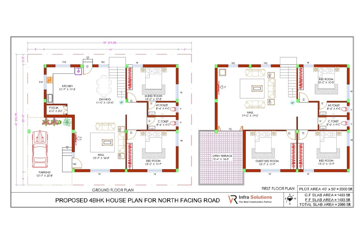 Proposed 4BHK GF+1 House Plan by VR Infra Solutions Hubli